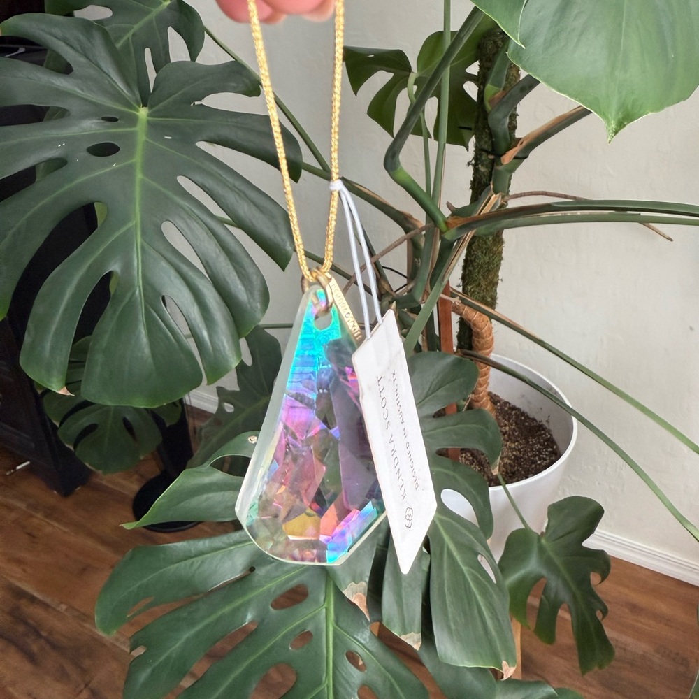 Kendra Scott Iridescent Rainbow Crystal Pendant with Gold Cord
